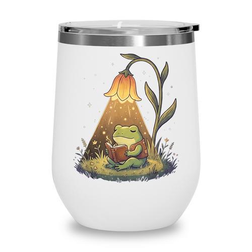 Frog Reading Book Shirt Cottagecore Frog Books Women Girls Wine Tumbler - Bookorys CA