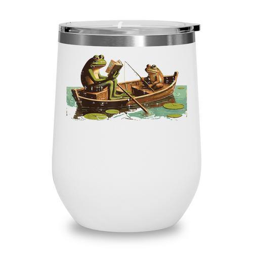 Frogs Book Boat Fishing Cottagecore Frogcore Men Women Kids Wine Tumbler - Bookorys AU