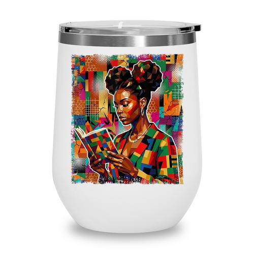 Geometric History Educated Women Reading Book Melanin Wine Tumbler - Bookorys CA