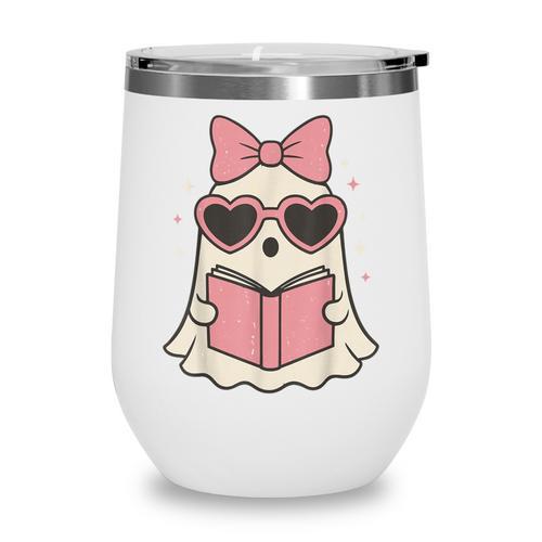 Ghost Reading Book Halloween Cat Lover Wine Tumbler - Bookorys AU
