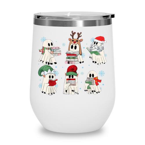 Ghost Santa Elf Squad Read Books Bookish Librarian Christmas Wine Tumbler - Bookorys DE