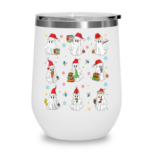 Ghosts Wearing Santa Hats Reading Books Christmas Book Lover Wine Tumbler - Bookorys