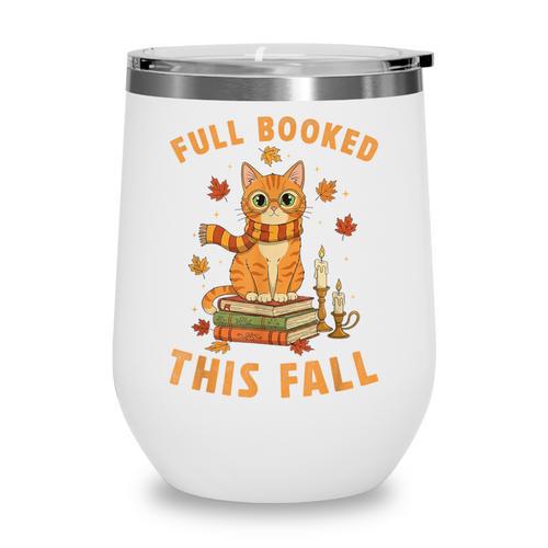 Halloween Fully Booked This Fall Book Ginger Cat Reading Wine Tumbler - Bookorys CA