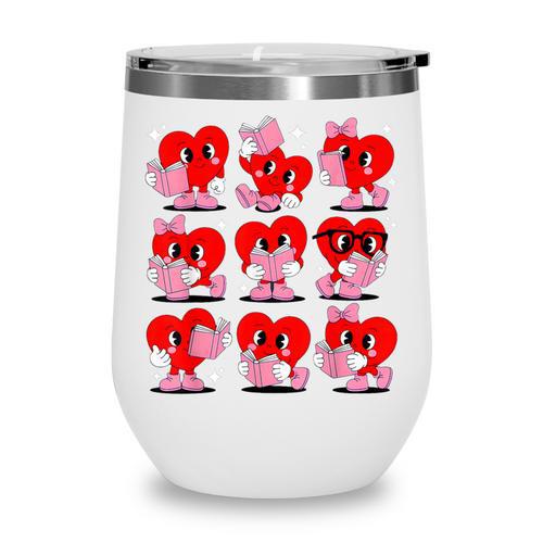 Heart Reading Books Valentine Teacher Boys Girls Book Lover Wine Tumbler - Bookorys UK