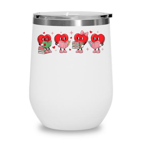 Heart Reading Books Valentine Teacher Library Book Lover Wine Tumbler - Bookorys