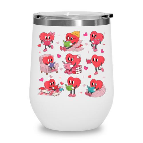 Hearts Reading Book Lovers All Booked For Valentine Wine Tumbler - Bookorys DE