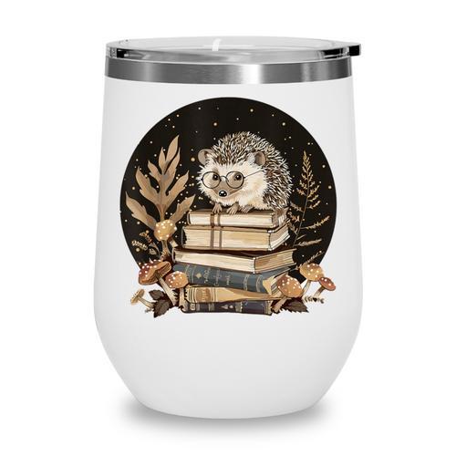 Hedgehog With Books Reading Cottagecore Aesthetics Wine Tumbler - Bookorys AU