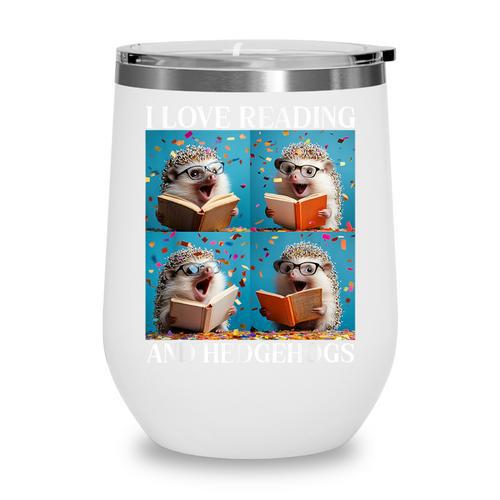 Hedgehog Love Reading And Hedgehogs Child Book Lover Wine Tumbler - Bookorys