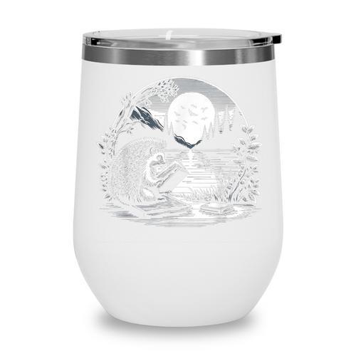 Hedgehog Reading Book Full Moon Lake Scenery Wine Tumbler - Bookorys CA