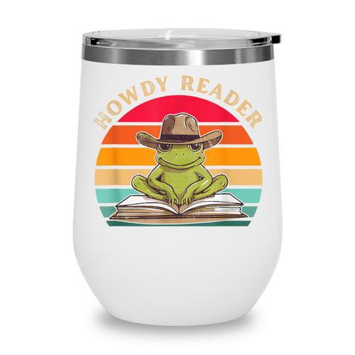Howdy Reader Frog Reading Book Vintage Wine Tumbler - Bookorys