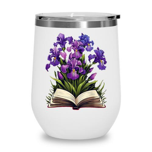 Irises Flowers Book Iris Floral Wine Tumbler - Bookorys DE