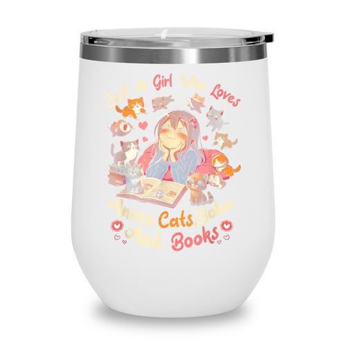 Just Girl Who Loves Anime Cats Boba And Books Bubble Tea Wine Tumbler - Bookorys DE