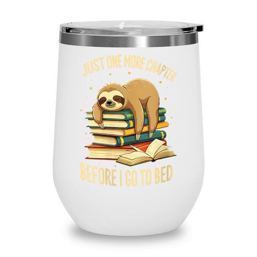 Just One More Chapter Sloth Sleeping On Books Reading Wine Tumbler - Bookorys