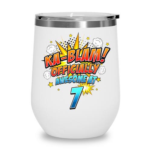 Kids Ka-Blam 7 Year Old Boys 7th Birthday Comic Book Super Hero Wine Tumbler - Bookorys CA