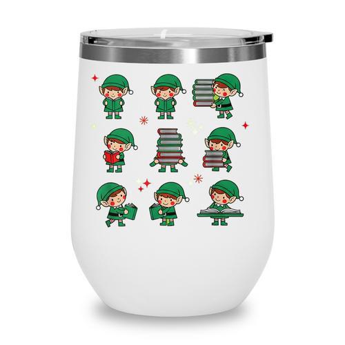 Librarian Book Lover Christmas Elf Reading Joy Wine Tumbler - Bookorys DE