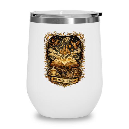 The Magic Of Books Vintage Style Reading Lover Cat & Tea Wine Tumbler - Bookorys