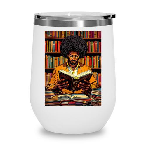 Man Reading Book Black History Month Book Lover Afro Wine Tumbler - Bookorys