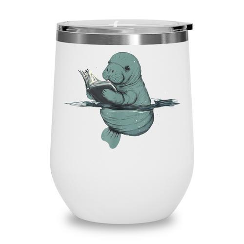 Manatee Reading Book Bookworm Manatees Ocean Animal Lover Wine Tumbler - Bookorys