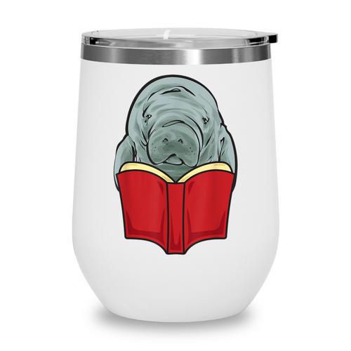 Manatee Reading Books Sea Animal Manatee Wine Tumbler - Bookorys
