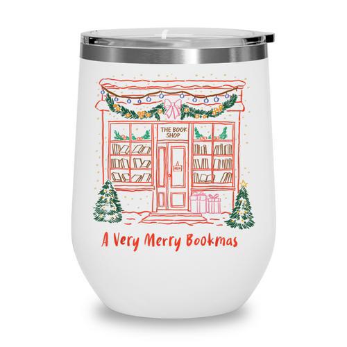A Very Merry Bookmas Cozy Christmas Bookstore Holiday Cute Wine Tumbler - Bookorys DE