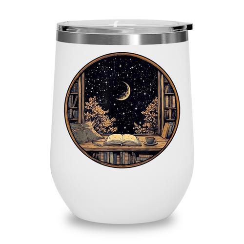 Moon Book Bookshelf Library Coffee Cup Star Stars Pattern Wine Tumbler - Bookorys