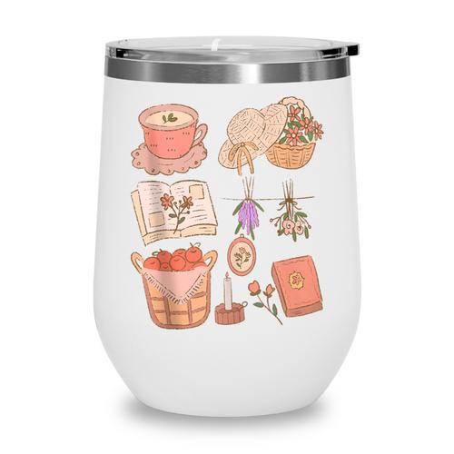 Nature Books And Cottage Core Picnic Art Wine Tumbler - Bookorys DE