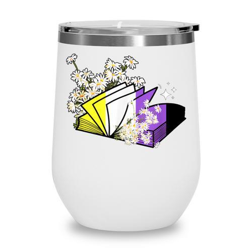 Non-Binary Book Lover Nonbinary Daisy LGBT Reading Pride Wine Tumbler - Bookorys