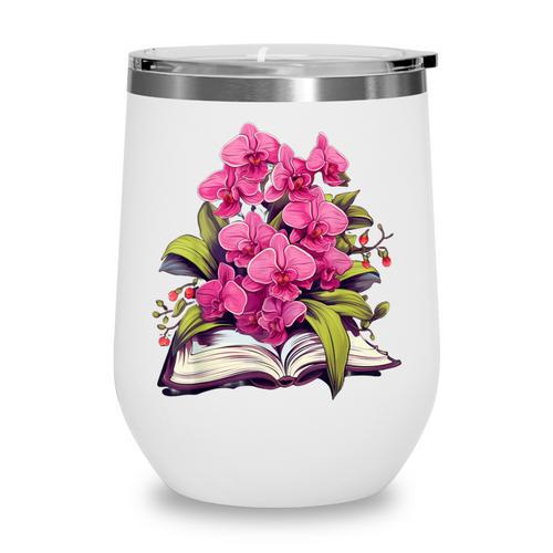 Orchids Flowers Book Floral Wine Tumbler - Bookorys UK