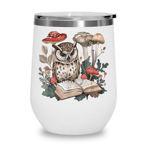 Owl With Books Reading Cottagecore Aesthetics Wine Tumbler - Bookorys
