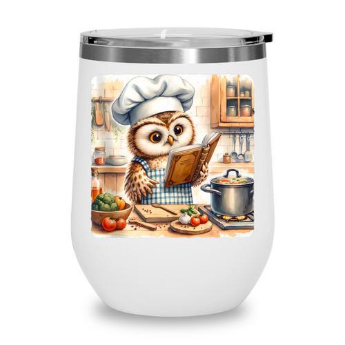 Owl Learning To Cook With Cookbook Chef Apron Stove Cooking Wine Tumbler - Bookorys DE
