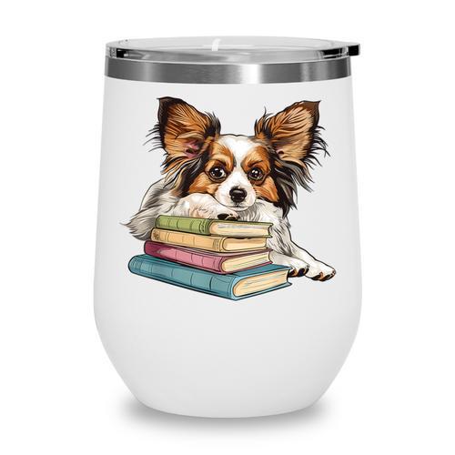 Papillon Books Reading Dog Breed Graphic For Men Women Kids Wine Tumbler - Bookorys