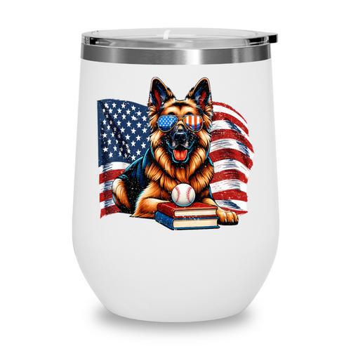 Patriotic German Shepherd Books Baseball USA Flag Vintage Wine Tumbler - Bookorys AU