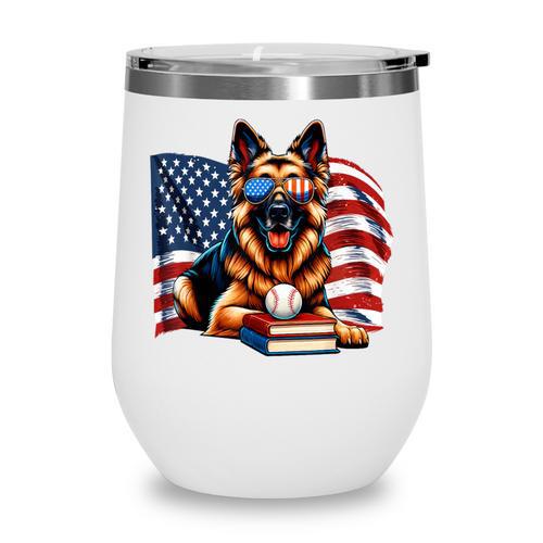 Patriotic German Shepherd Dog Books Baseball American Flag Wine Tumbler - Bookorys UK