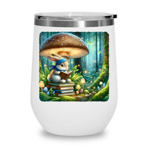 Rabbit Reading Book Under Large Mushroom Easter Bandana Wine Tumbler - Bookorys