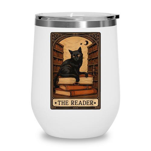The Reader Cat Book Reading Halloween Tarot Card Wine Tumbler - Bookorys DE