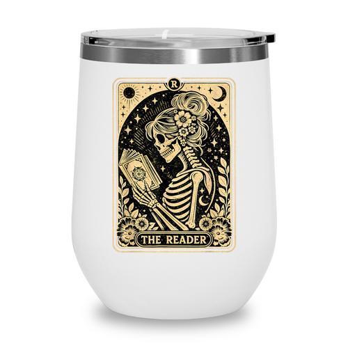 The Reader Tarot Card Book Lover Skeleton Reading Book Wine Tumbler - Bookorys