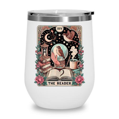 The Reader Tarot Card Shirt Bird Book Lover Bookworm Wine Tumbler - Bookorys