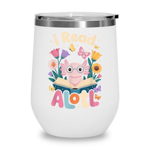 Reading Axolotl Book Lover Wildflowers Wine Tumbler - Bookorys UK