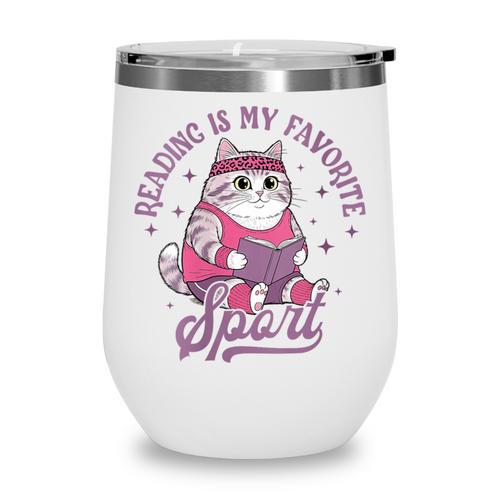 Reading Is My Favorite Sport Bookworm Cat Lover Book-Club Wine Tumbler - Bookorys CA