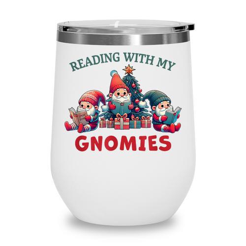 Reading With My Gnomies Reading Book Christmas Wine Tumbler - Bookorys