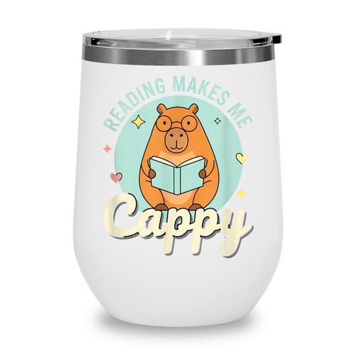 Reading Makes Me Cappy Bookworm Capybara Book Reading Wine Tumbler - Bookorys DE