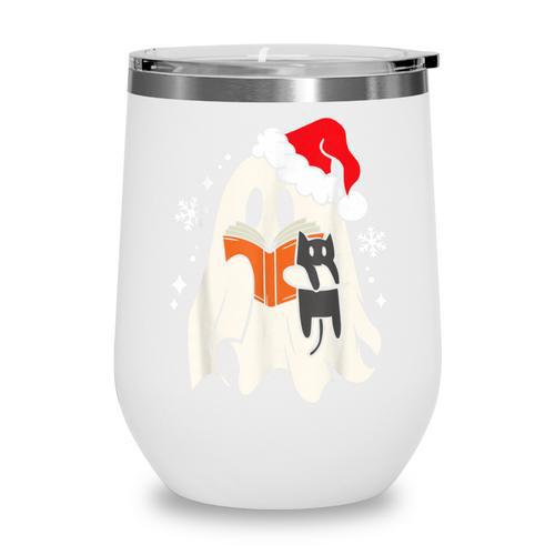 Retro Ghost Reading Book With Cat Bookish Club Christmas Men Women Kids Wine Tumbler - Bookorys