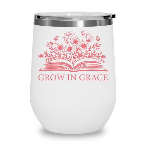 Retro Grow In Grace Wildflower Book Christian Bible Verse Wine Tumbler - Bookorys UK