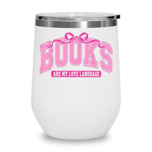 Retro Pink Coquette Bow Valentine Book Lover Varsity Wine Tumbler - Bookorys DE