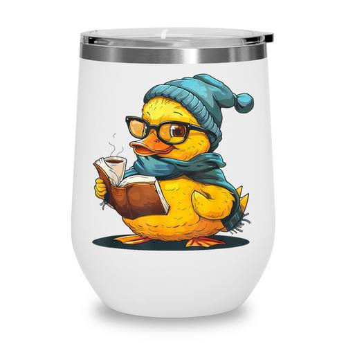 Rubber Duck Reading Book Rubber Duckie Reader Coffee Lover Wine Tumbler - Bookorys
