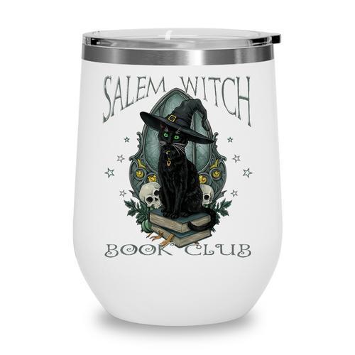 Salem Witch Book Club Cat Reading Witchy Halloween Men Wine Tumbler - Bookorys