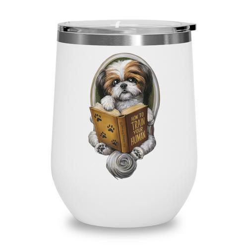 Shih Tzu Book How To Train Your Human Funny Dog Motif Wine Tumbler - Bookorys UK