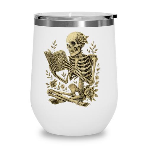 Skeleton Book Floral Skull Halloween Teacher Costume Wine Tumbler - Bookorys AU