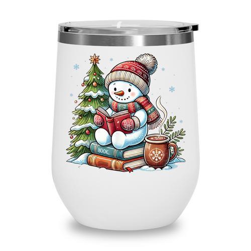 Snowman Reading Book Lovers Christmas Librarian Bookworm Wine Tumbler - Bookorys