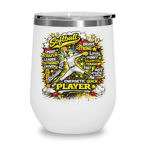 Softball Pitcher Best Traits Brave Retro Pop Comic Book Art Wine Tumbler - Bookorys